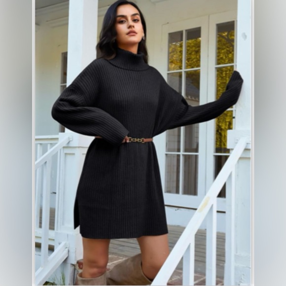 NWOT Turtleneck Oversized Long Batwing Sleeve Dress - Picture 3 of 4